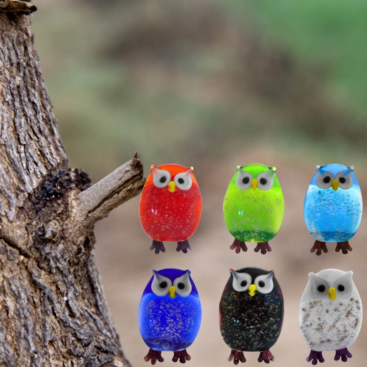 Handblown Japanese Design Glass Owls - 12 pieces Per Box