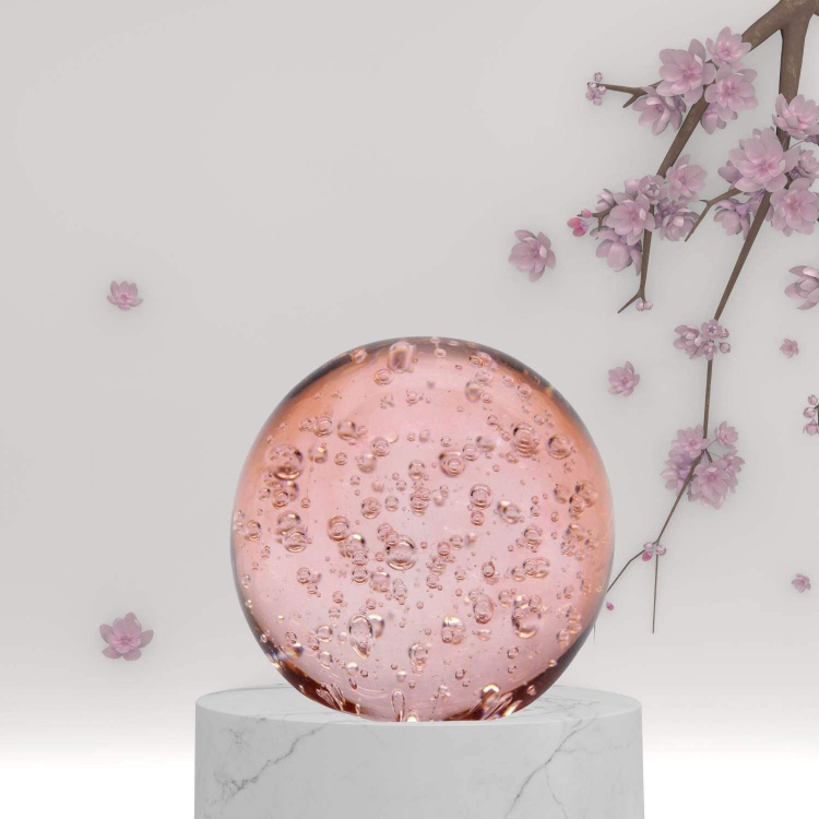 Handblown Zibo Glass Paperweight - Pink Ball