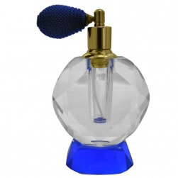 Cut Glass Perfume Bottle - Blue Atomiser and Base 10ml
