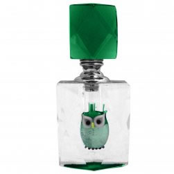 Cut Glass Perfume Bottle with Handblown Green Owl