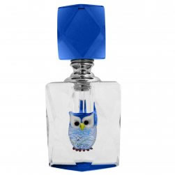 Cut Glass Perfume Bottle with Handblown Blue Owl