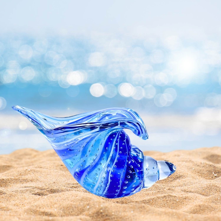 Zibo Handblown Art Glass - Transparent Blue Seashell with Gift Box