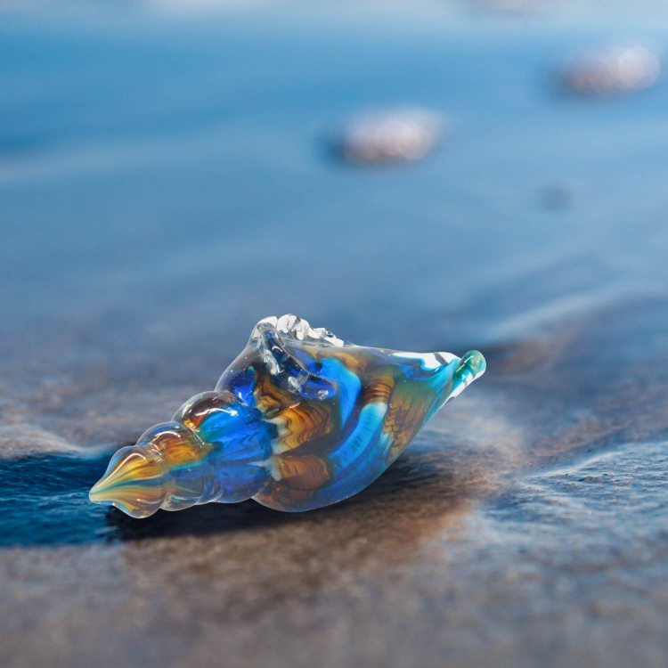 Zibo Handblown Art Glass - Mini Blue and Brown Seashell
