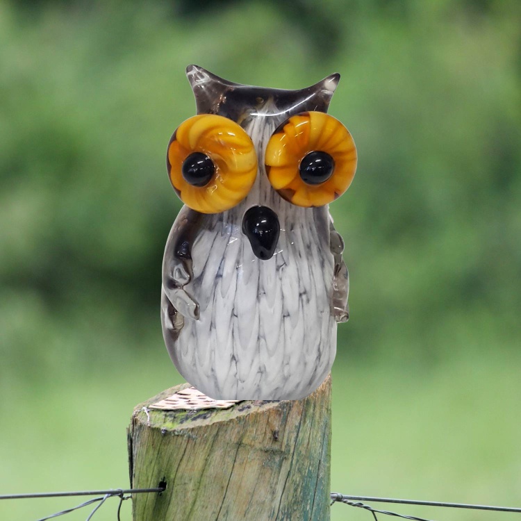 Zibo Handblown Art Glass - Brown Owl with Stripy Belly