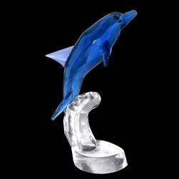 Cut Glass Blue Jumping Blue Dolphin on Wave