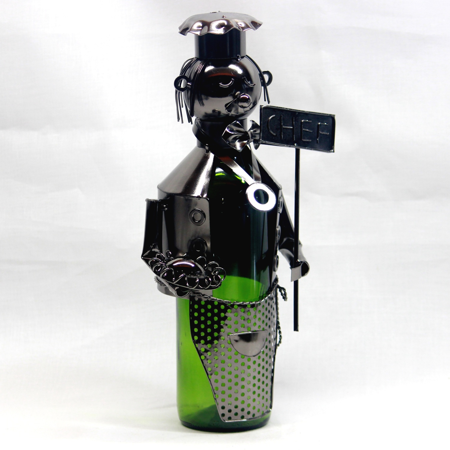 HANDMADE NUTS AND BOLTS CHEF WINE BOTTLE HOLDER KENJASPER, BOTTLE