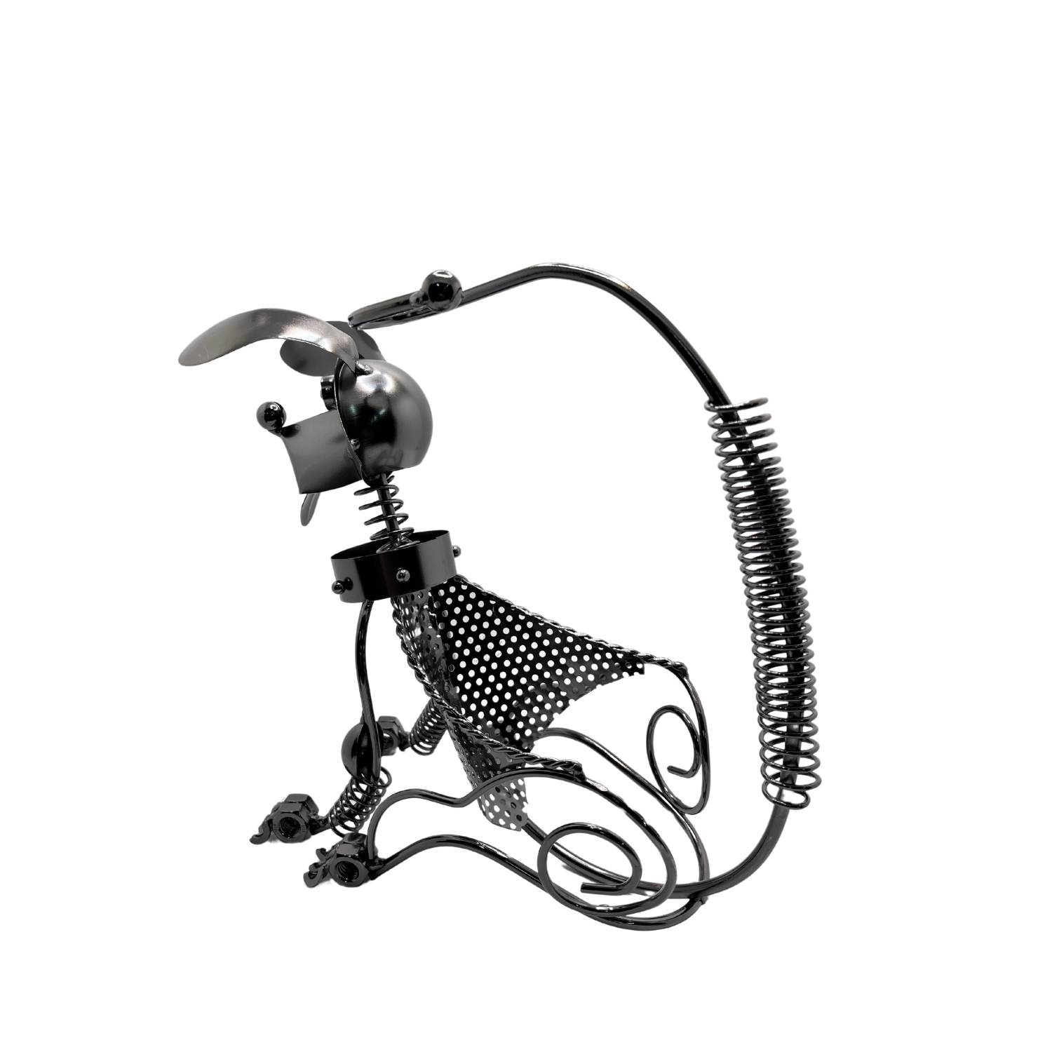 HANDMADE NUTS AND BOLTS DOG SINGLE WINE BOTTLE HOLDER KENJASPER