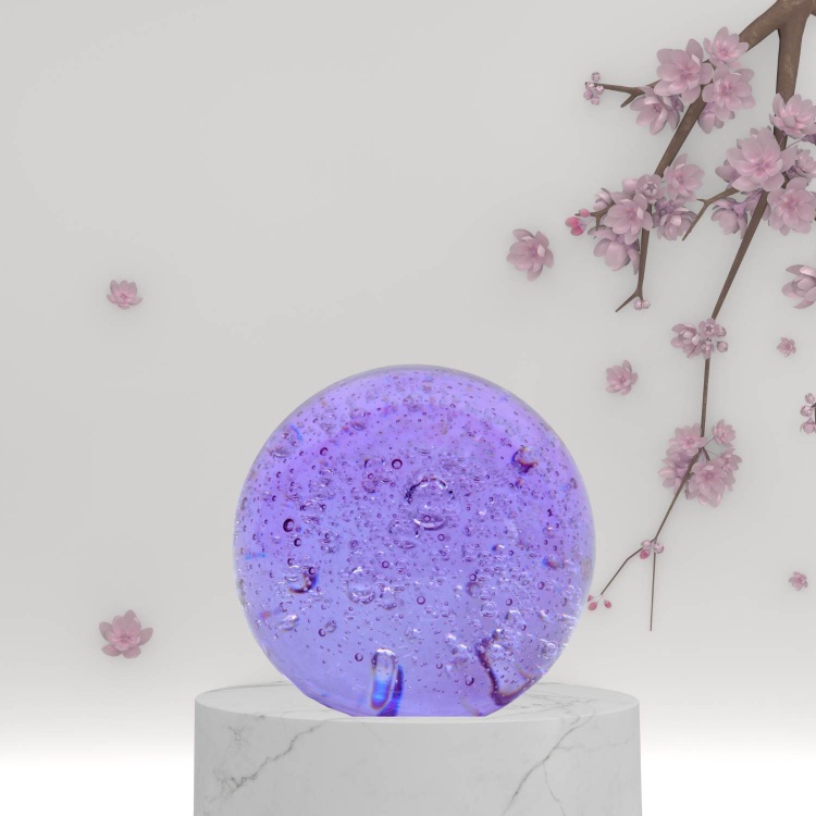 Handblown Zibo Glass Paperweight - Solid Lilac Ball with Bubbles