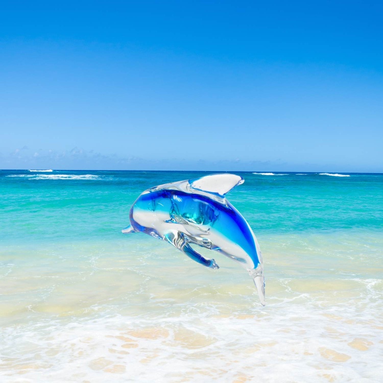 Zibo Handblown Art Glass - Blue Dolphin