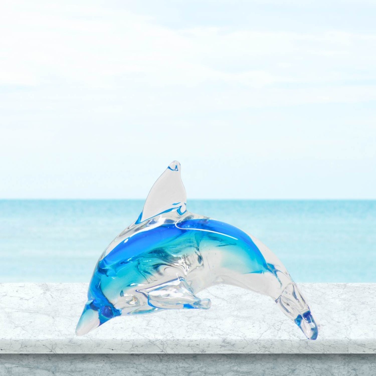 Handblown Zibo Glass Dolphin - Blue