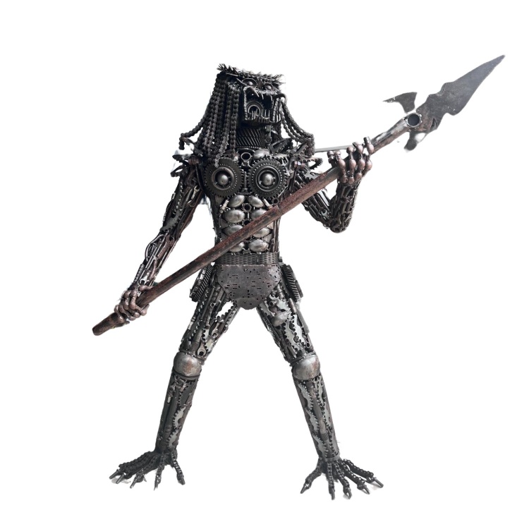 Metal Alien Predator Statue with Spear 130cm Tall