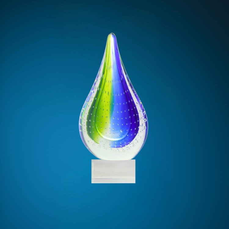 Zibo Handblown Art Glass - Water Drop Statue on Stand