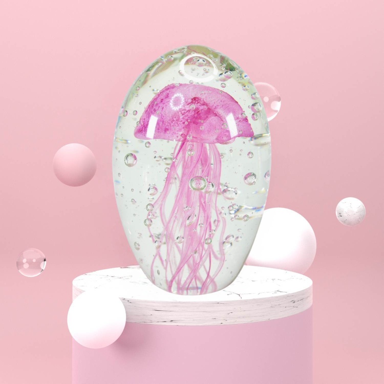 Zibo Handblown Art Glass - Pink Jellyfish Paperweight