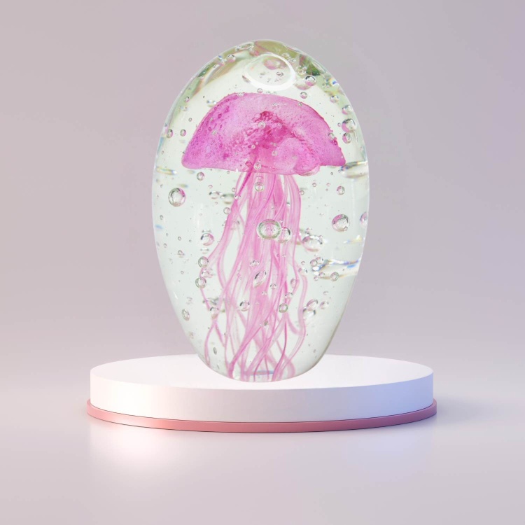 Zibo Handblown Art Glass - Pink Jellyfish Paperweight
