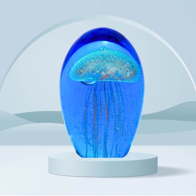 Zibo Handblown Art Glass -  Egg Shape Jellyfish with Gold lines