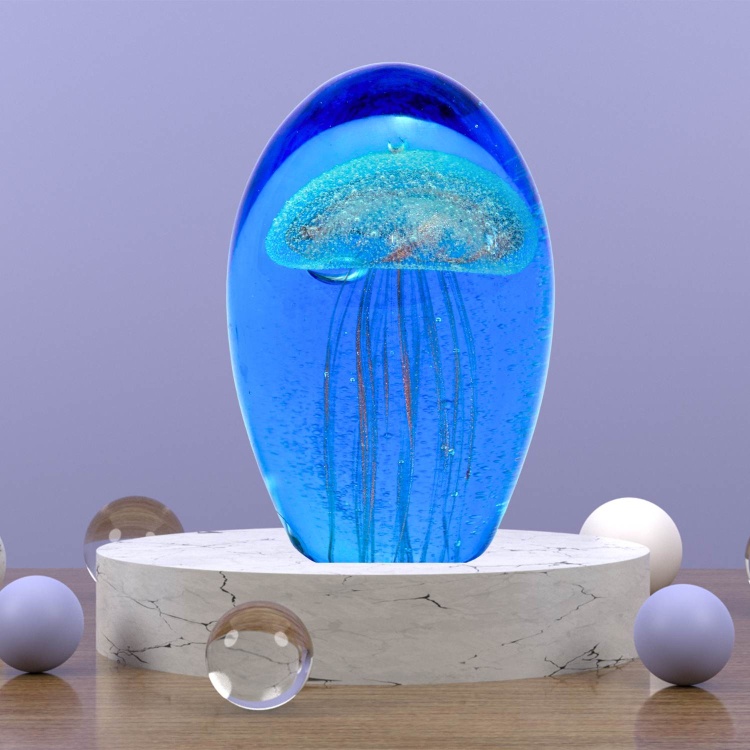 PWS1023 Paperweight - Egg Shape Jellyfish with Gold lines
