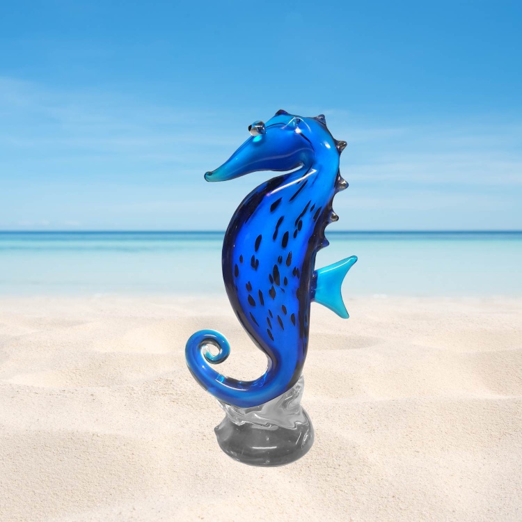Zibo Handblown Art Glass - Blue Seahorse on Stand
