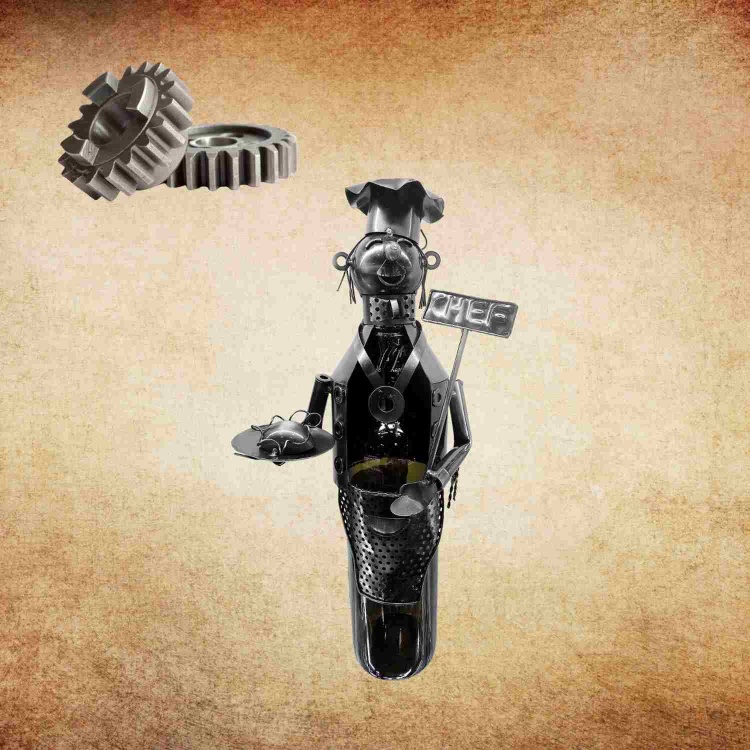 HANDMADE NUTS AND BOLTS CHEF WINE BOTTLE HOLDER KENJASPER, BOTTLE