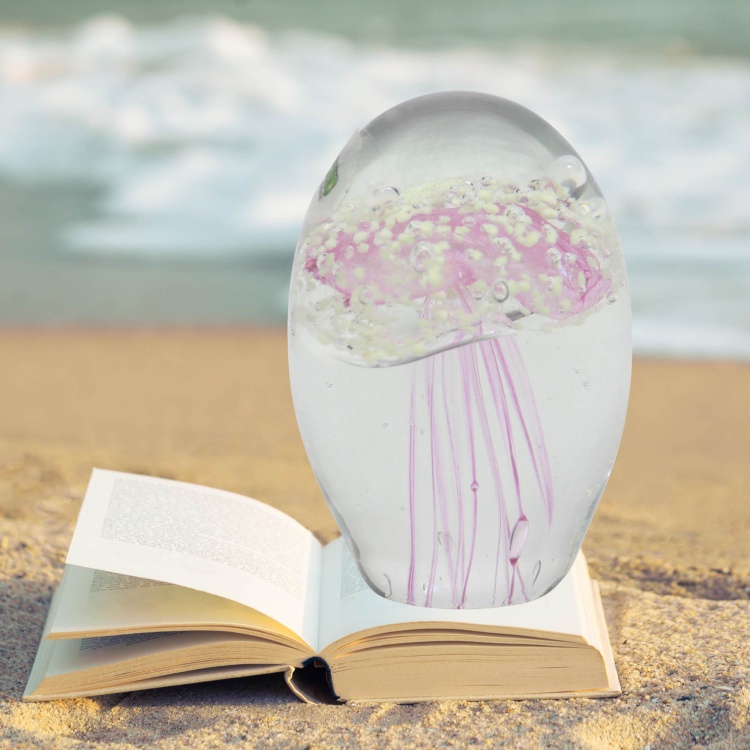 Zibo Handblown Art Glass Pink Jellyfish Glow in Dark
