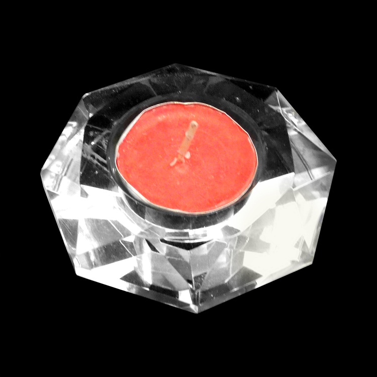 Clear Cut Glass Candle Holder - Octagonal