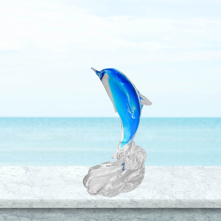 Handblown Zibo Art Glass Dolphin - Blue