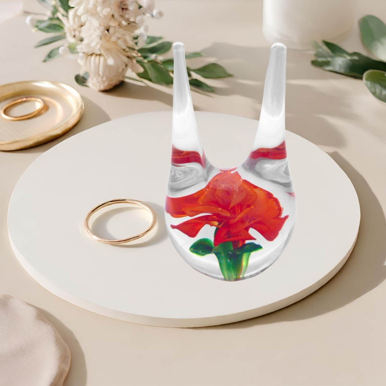 Handblown Zibo  Glass Ring Holder - Red Rose