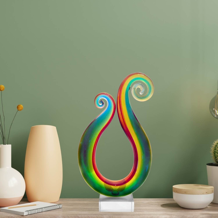 Zibo Handblown Art Glass -  Abstract  Statue on Stand