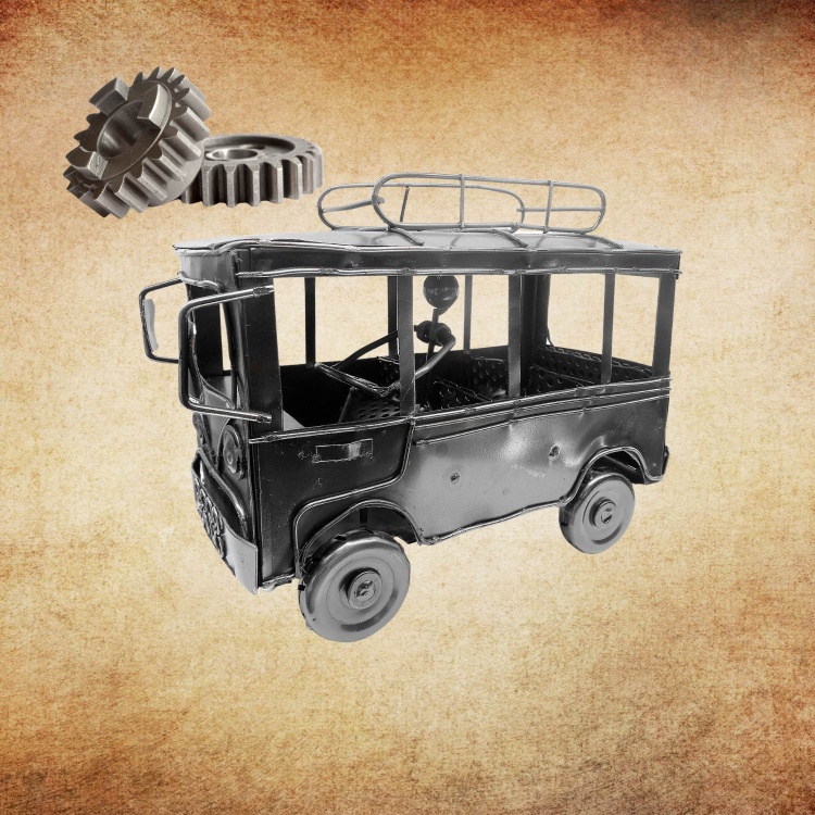 Handmade Nuts and Bolts Vintage Bus with Roof Rack