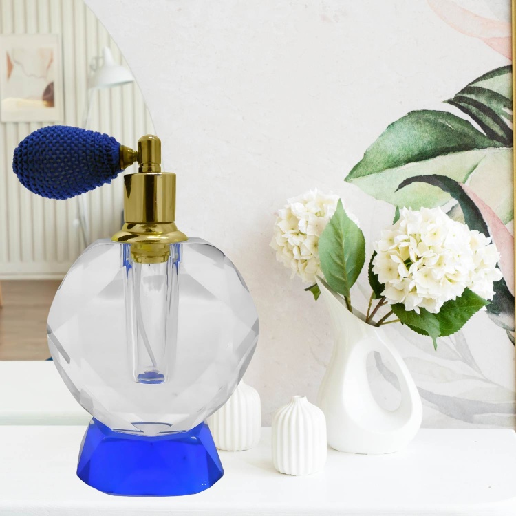 Cut Glass Perfume Bottle - Blue Atomiser and Base 10ml