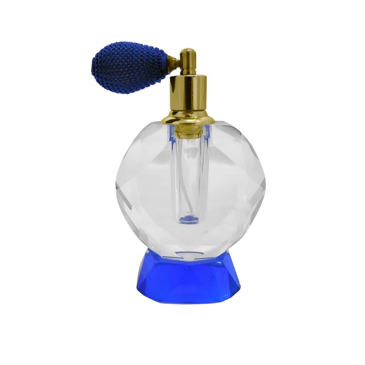Cut Glass Perfume Bottle - Blue Atomiser and Base 10ml