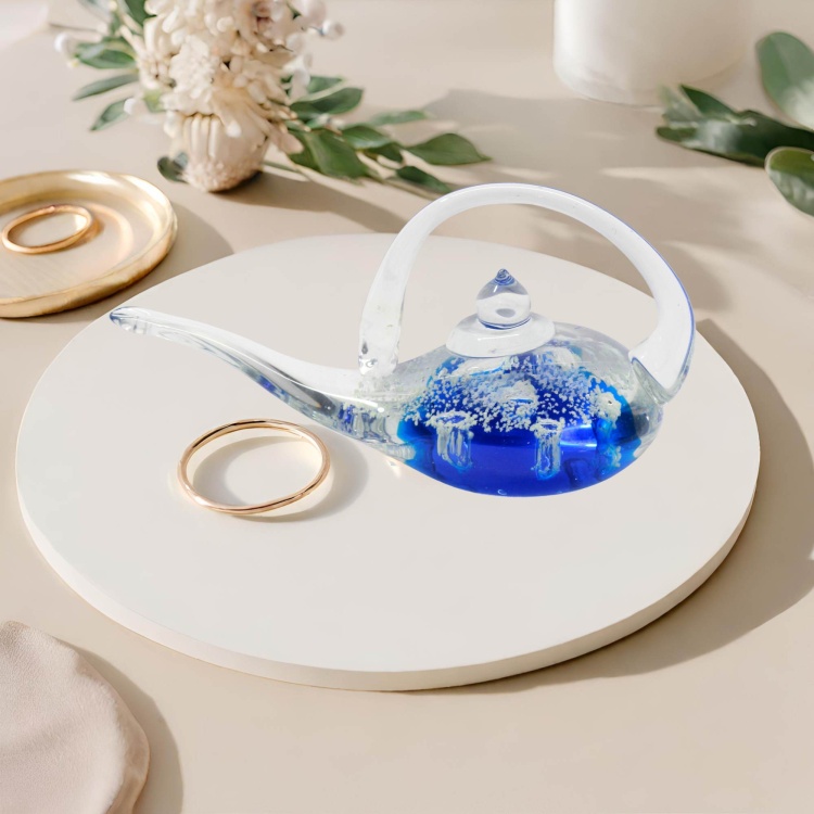 Handblown Zibo Glass Teapot (Ring Holder)  Glow in Dark