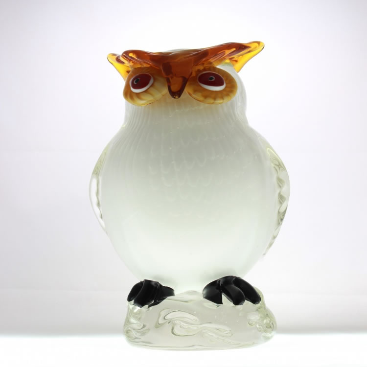 Glass Owl Figurine Handmade Hand Blown Art Glass Bird Animal 2.5 