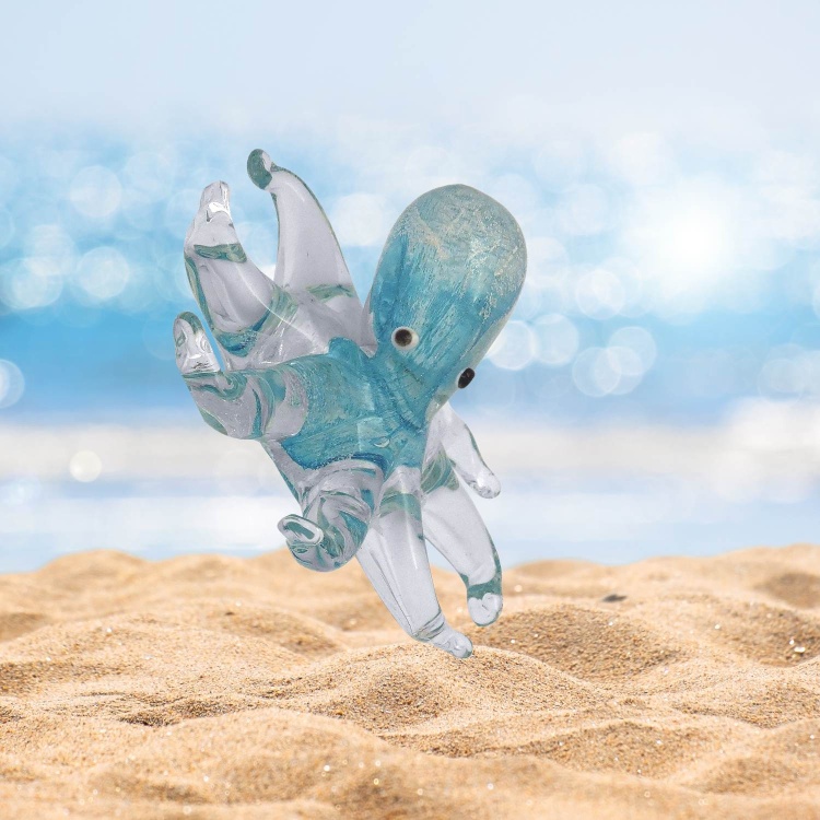 Zibo Handblown Art Glass Glow in Dark Blue Octopus - Gift Box