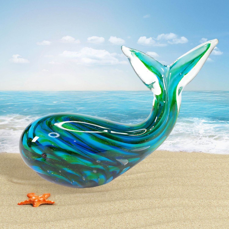 Zibo Handblown Art Glass - Green Whale