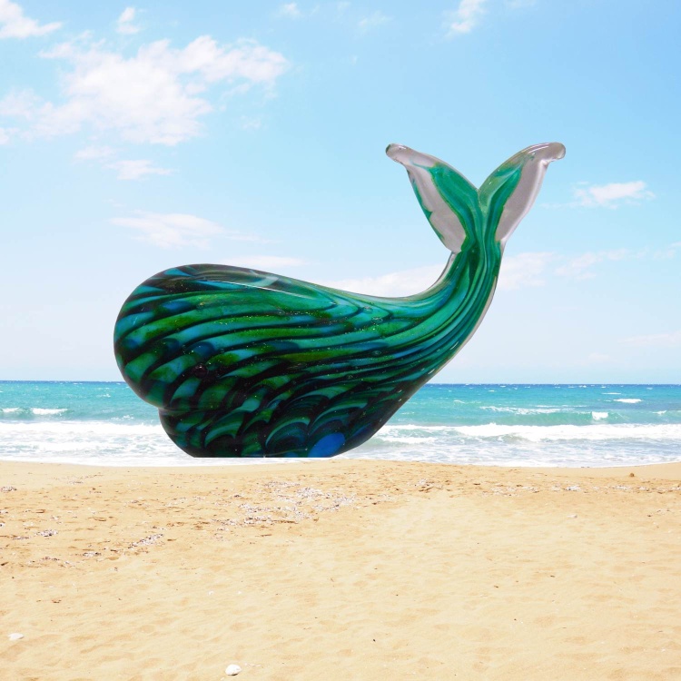 Zibo Handblown Art Glass - Green Whale