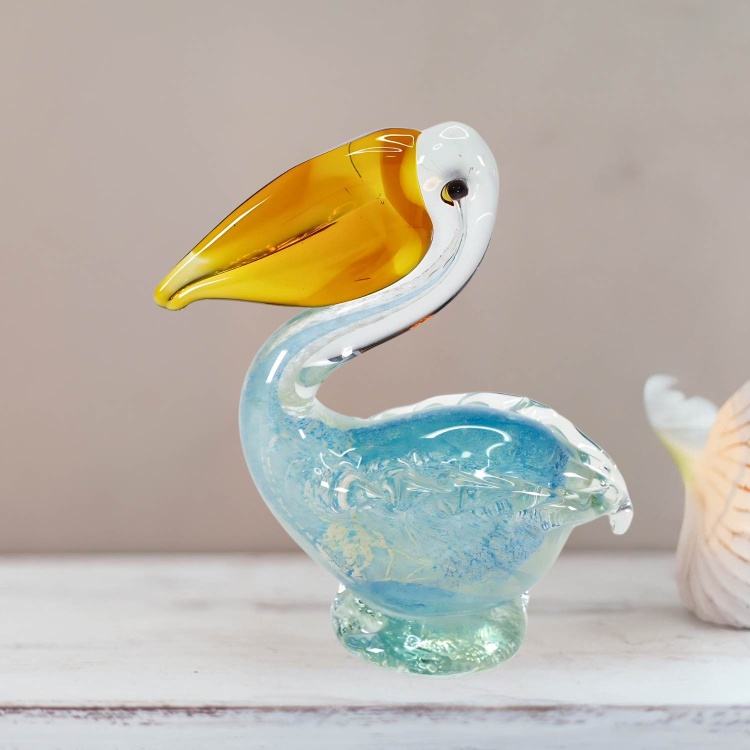 Zibo Handblown Glow in Dark Baby Blue Pelican (Gift Box)