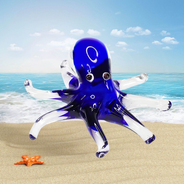 Zibo Handblown Art Glass - Blue Octopus