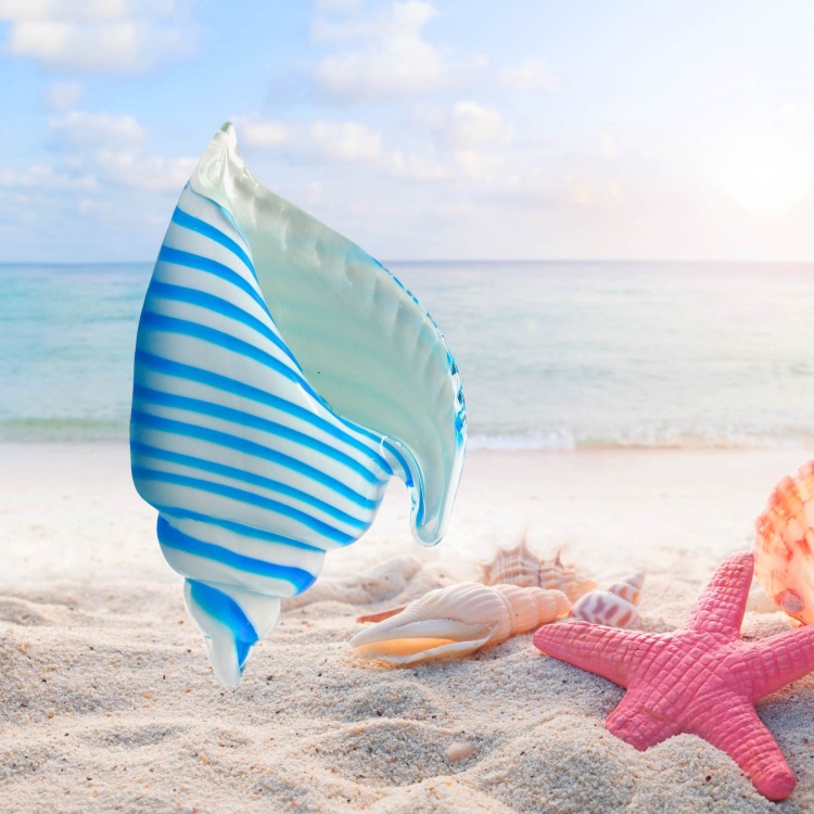 Zibo Handblown Art Glass - White and Blue Seashell