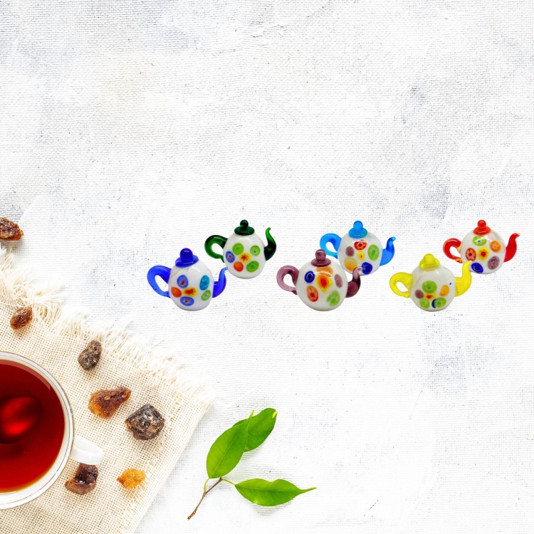 Handblown Mini Zibo Glass Teapot set S/6