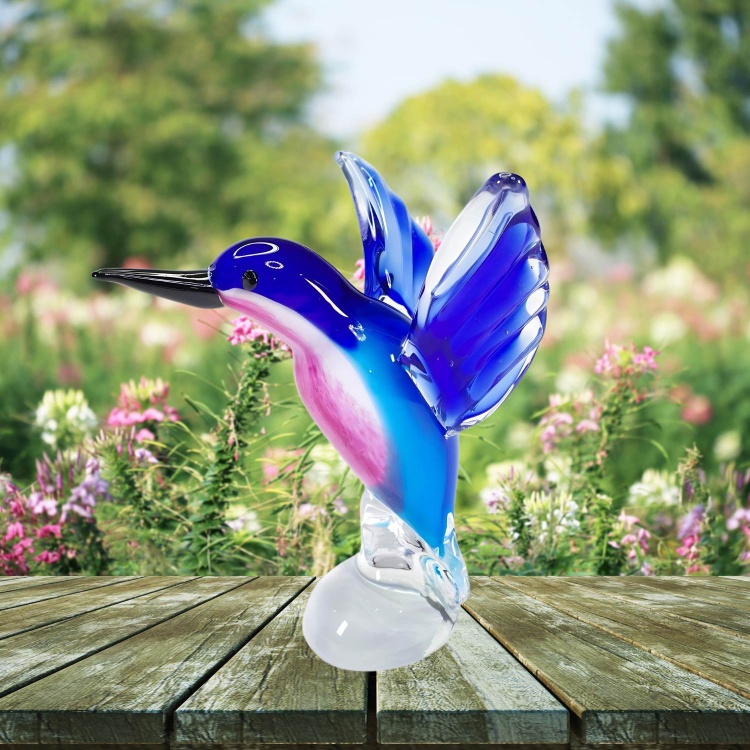 Zibo Handblown Art Glass - Blue Humming Bird
