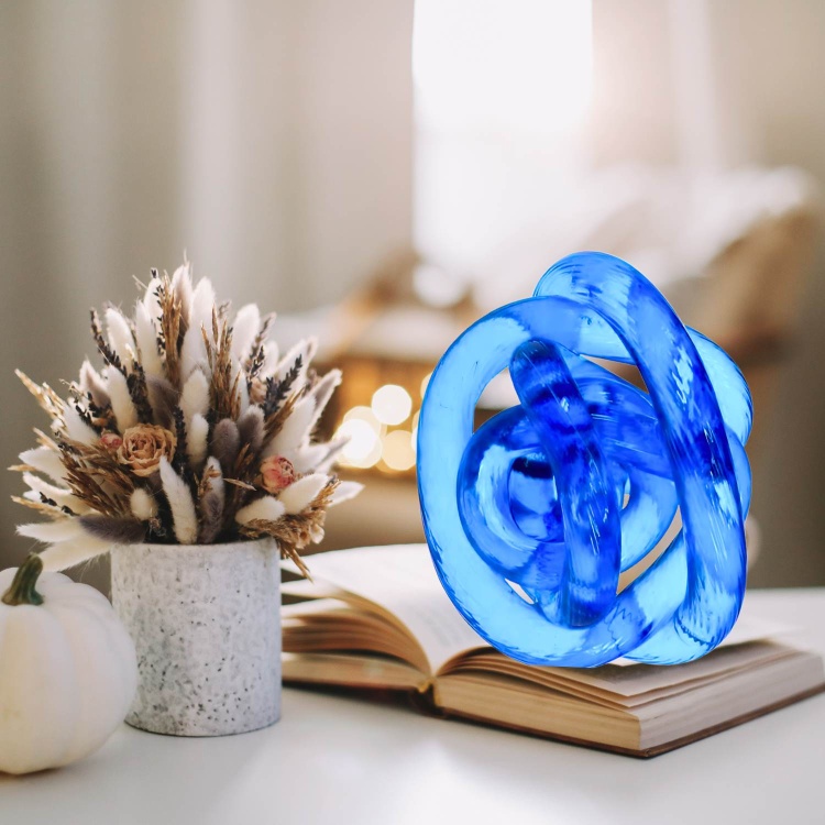 Zibo Handblown Art Glass Orbit Knot - Sky Blue