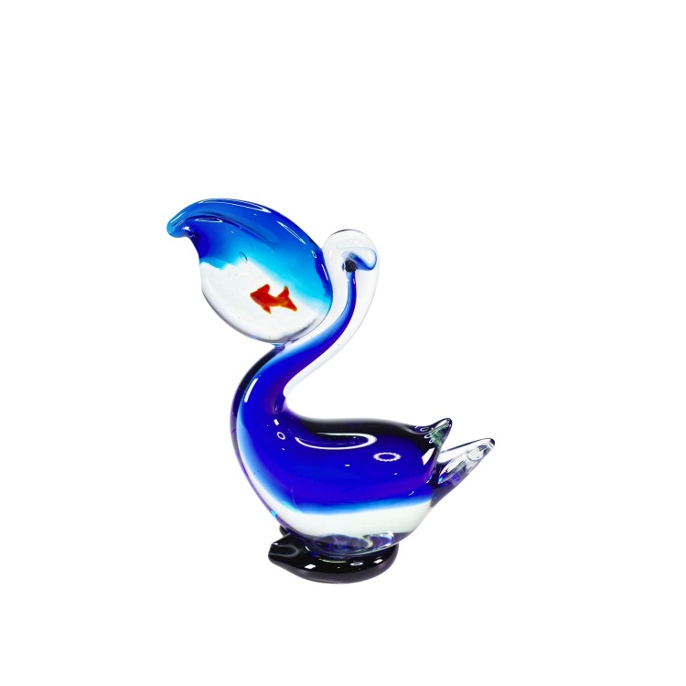 Zibo Handblown Art Glass - Pelican with Orange Fish in its beak