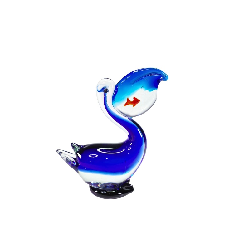 Zibo Handblown Art Glass - Pelican with Orange Fish in its beak