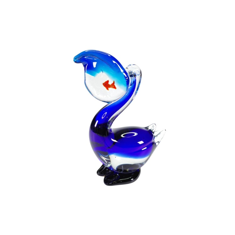 Zibo Handblown Art Glass - Pelican with Orange Fish in its beak