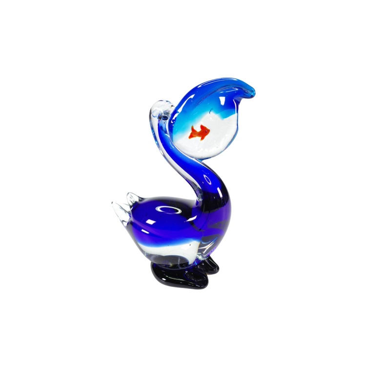 Zibo Handblown Art Glass - Pelican with Orange Fish in its beak