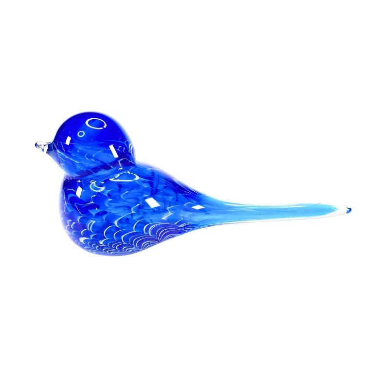 Zibo Handblown Art Glass - Blue Long Tail Bird