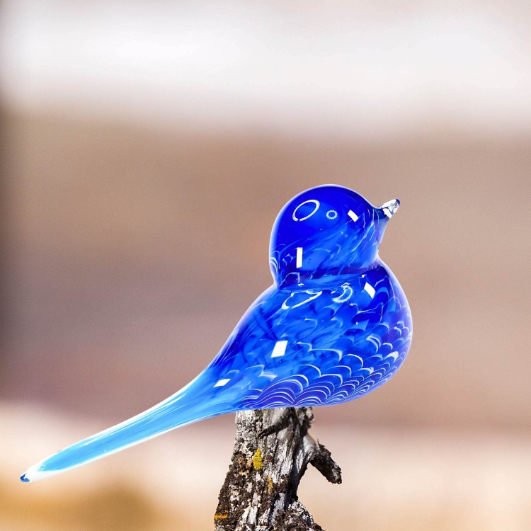 Zibo Handblown Art Glass - Blue Long Tail Bird