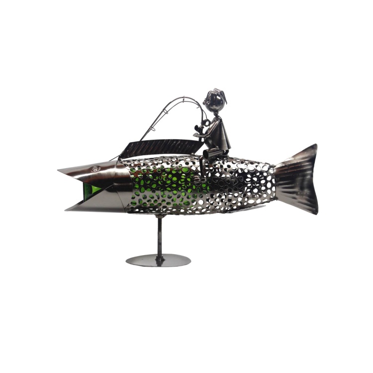 Single Wine Bottle Holder Fisherman Riding a Fish