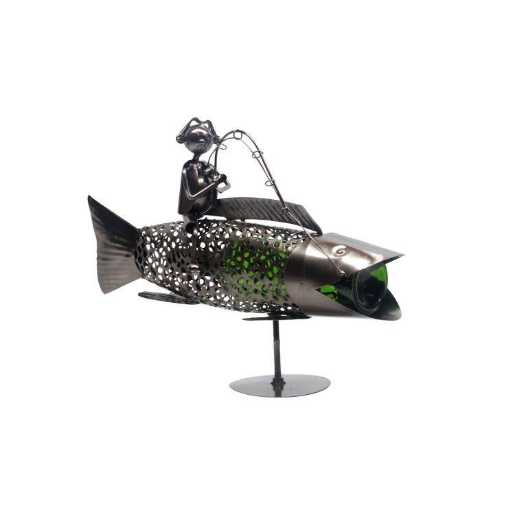 Single Wine Bottle Holder Fisherman Riding a Fish