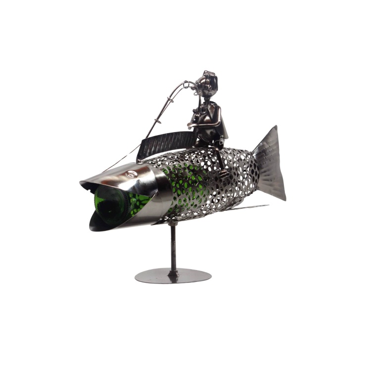 Single Wine Bottle Holder Fisherman Riding a Fish